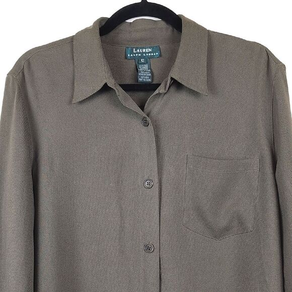 Lauren Ralph Lauren 100% Silk Button Front Roll Tab Sleeve Blouse Top Size 12 - Picture 5 of 9